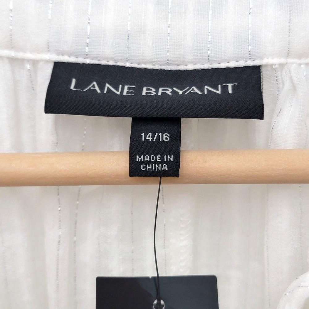 Lane Bryant Size 14/16 Embroidered Peasant Blouse White Boho Tassel Top‎ New - Picture 11 of 16